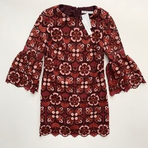 Trina Turk Nwt Smolder Woven Abstract Geo Print 3/4 Bell Sleeve Sheath Dress